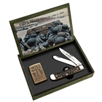 D-Day 80th Anniversary Antique Bone Trapper with Zippo Lighter in Wood Box 52019 - Engravable