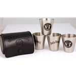 Jack Daniels Stainless Steel Shot Glass Set of 4 with Black Leather Case 8462